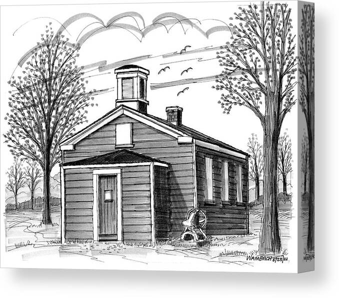Schoolhouse Canvas Print featuring the drawing Little Red Schoolhouse Hyde Park NY by Richard Wambach