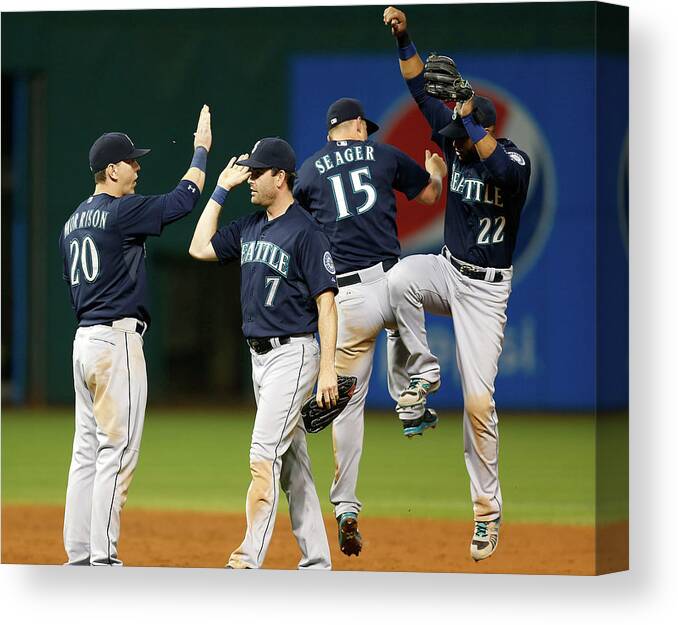 People Canvas Print featuring the photograph Logan Morrison, Seth Smith, and Kyle Seager by Kirk Irwin