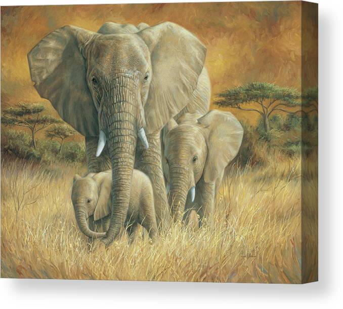 Elephant Canvas Print featuring the painting Loving Mother by Lucie Bilodeau