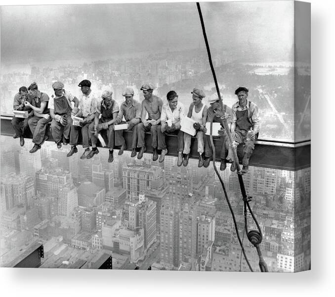 Lunch Atop Of A Skyscraper With Colour Canvas Wall Art Picture Print 