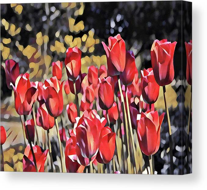 Floral Painting Canvas Print featuring the digital art Luscious Red Tulips by Mary Gaines