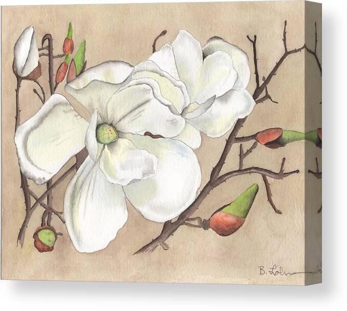Magnolia Canvas Print featuring the painting Magnolias by Bob Labno
