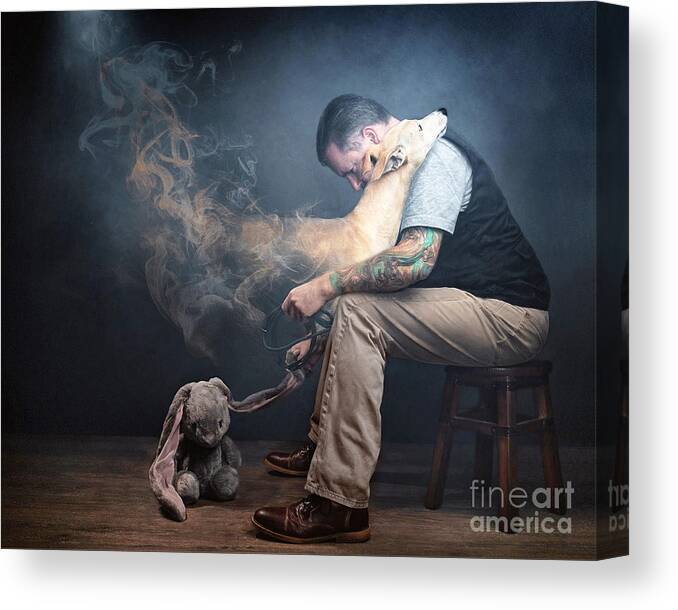 Say Canvas Print featuring the photograph Man saying Goodbye to his dog by Travis Patenaude