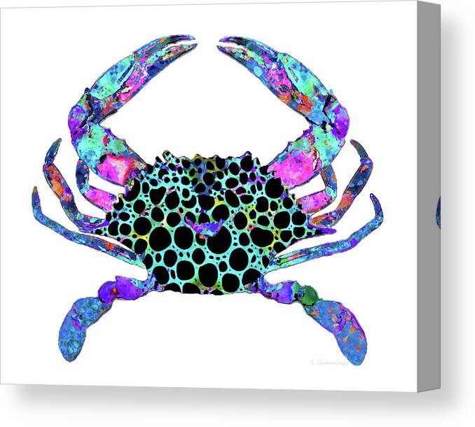 Crab Canvas Print featuring the painting Mandala Blue Crab - Colorful Beach Art - Sharon Cummings by Sharon Cummings