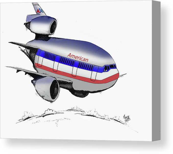Mcdonnell Canvas Print featuring the drawing McDonnell Douglas DC-10 by Michael Hopkins