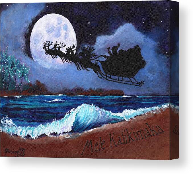 Mele Kalikimaka Canvas Print featuring the painting Mele Kalikimaka from the Beach by Marionette Taboniar