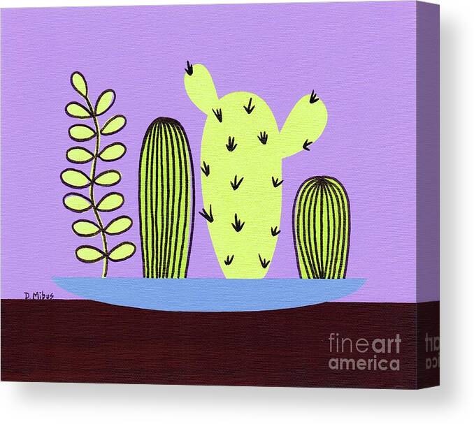 Mid Century Modern Canvas Print featuring the painting Mid Century Tabletop Cactus by Donna Mibus