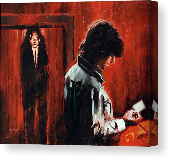 Phantasm Canvas Print featuring the painting Mike and the Tall Man by Sv Bell
