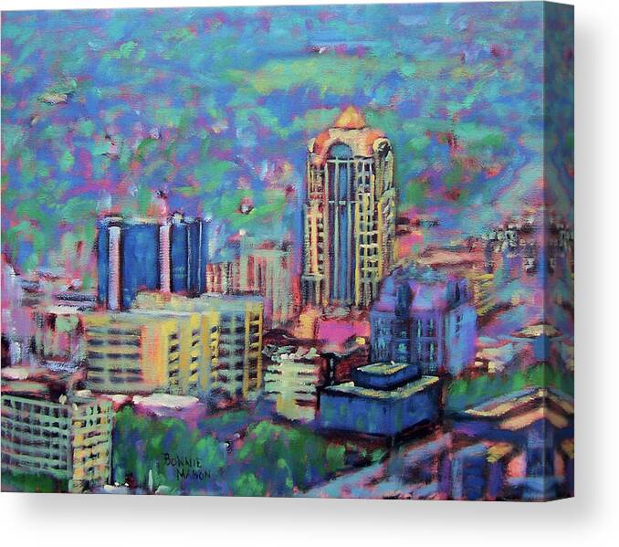 Roanoke Virginia Canvas Print featuring the painting Mill Mountain View by Bonnie Mason