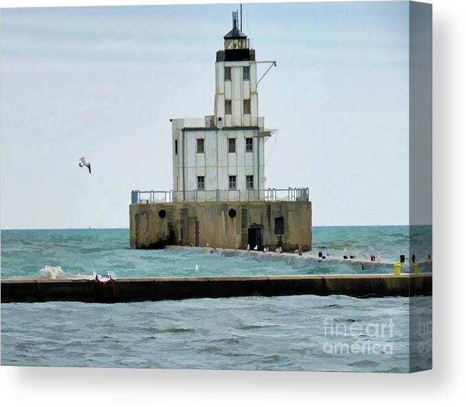 Milwaukee Canvas Print featuring the photograph Milwaukee Lighthouse on Lake Michigan by Roberta Byram