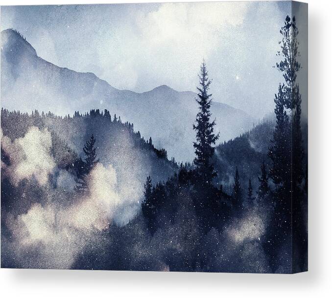 Watercolor Landscapes Canvas Print featuring the mixed media Misty Winter 12 by Colleen Taylor