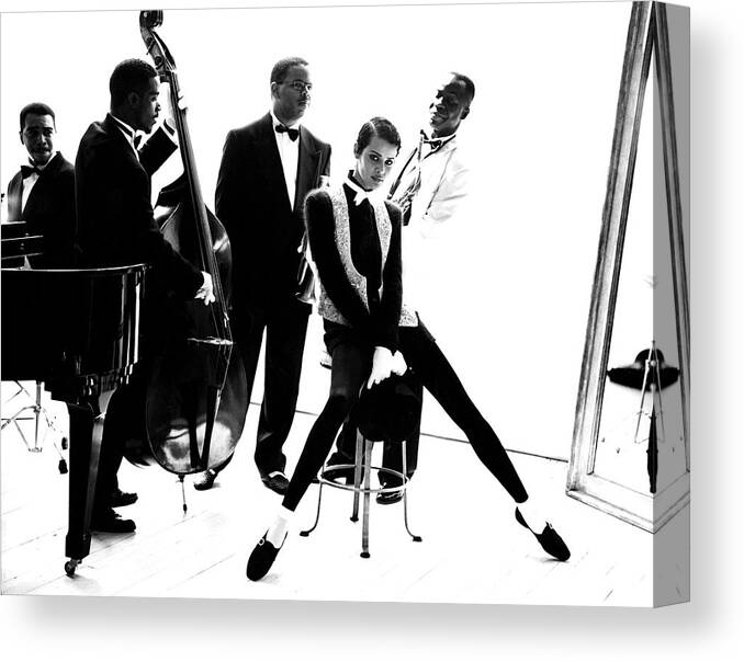 Accessories Canvas Print featuring the photograph Model Nadege du Bospertus With Terence Blanchard And His Jazz Band by Arthur Elgort