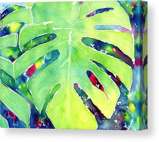 Leaf Canvas Print featuring the painting Monstera Tropical Leaves 1 by Carlin Blahnik CarlinArtWatercolor