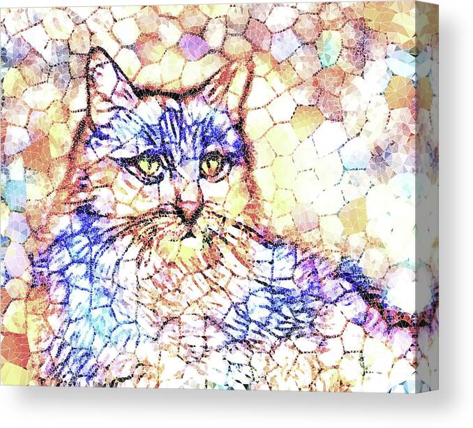 Cat Canvas Print featuring the digital art Mosaic Cat 670 by Lucie Dumas