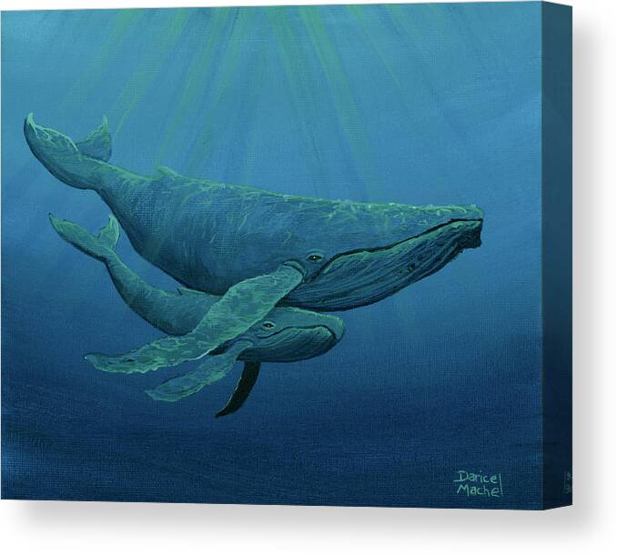Animal Canvas Print featuring the painting Mother and Baby Humpback by Darice Machel McGuire