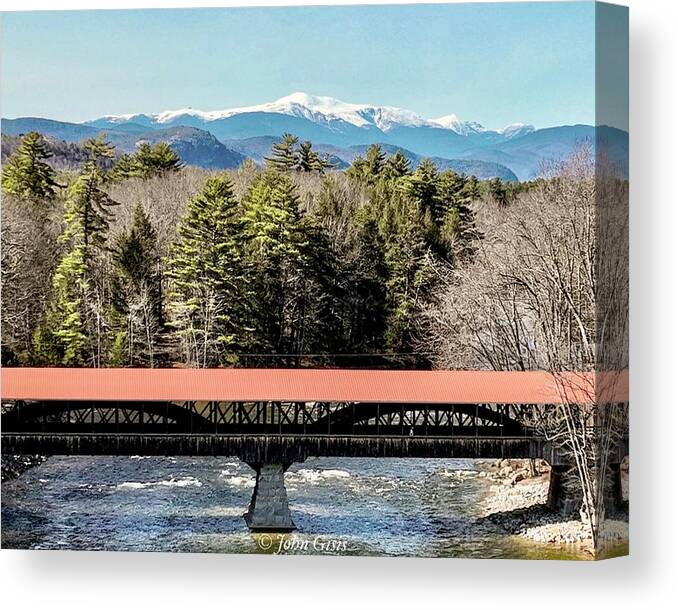  Canvas Print featuring the photograph Mt Washington over the Saco River Covered Bridge by John Gisis
