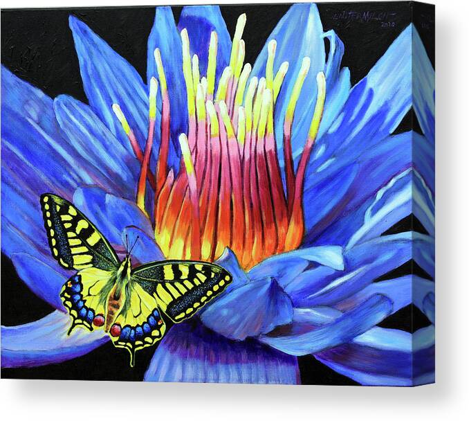 Water Lily Canvas Print featuring the painting Natures Fireworks by John Lautermilch