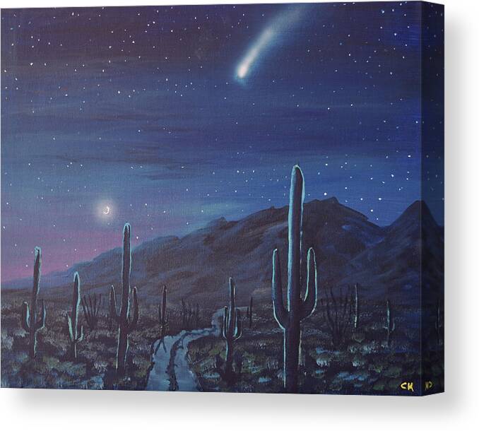 Neowise Canvas Print featuring the painting NEOWISE Comet over Arizona Desert by Chance Kafka