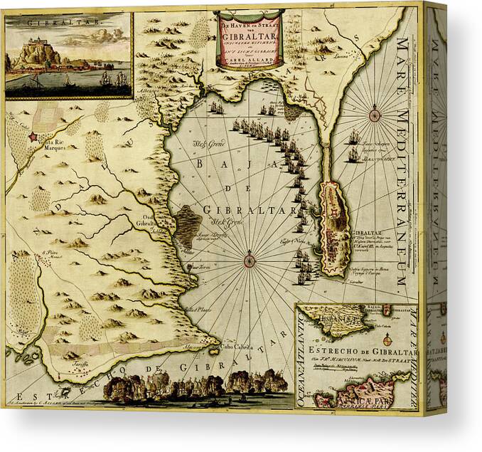 Maps Canvas Print featuring the drawing Nice on the Mediterranean 1700 by Anna Beeck