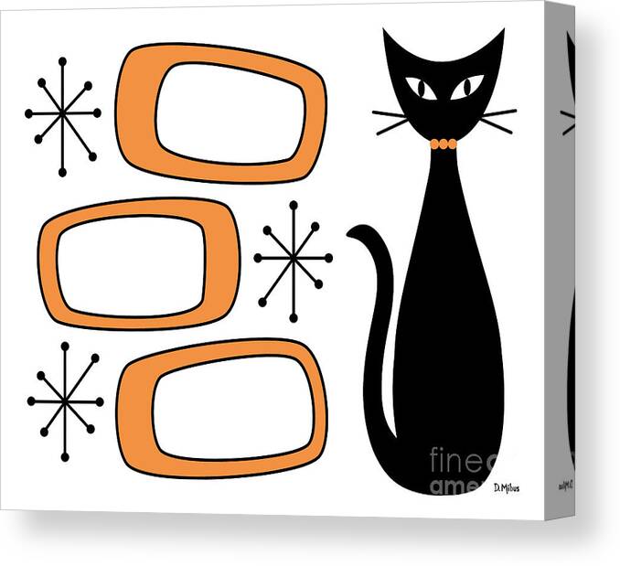 Mid Century Modern Canvas Print featuring the digital art No Background Cat with Oblongs Orange by Donna Mibus