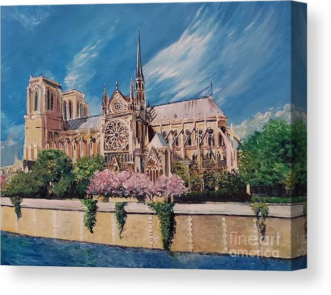 Notre Dame Canvas Print featuring the painting Notre Dame by Merana Cadorette