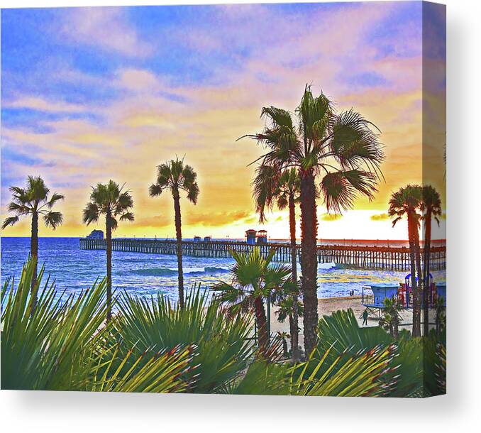Oceanside Canvas Print featuring the photograph Oceanside Pier, Sunset, California by Don Schimmel