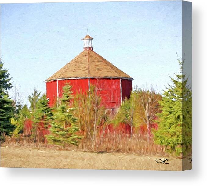 Grafton Canvas Print featuring the digital art Octagonal Barn, Town of Grafton, WI by Stacey Carlson
