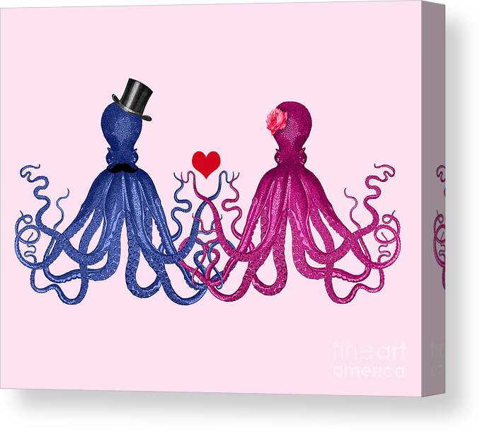 Octopus Canvas Print featuring the mixed media Octopus newly weds by Madame Memento