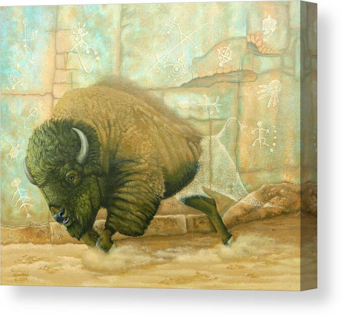 Bison Canvas Print featuring the painting Off the Wall by Adrienne Dye