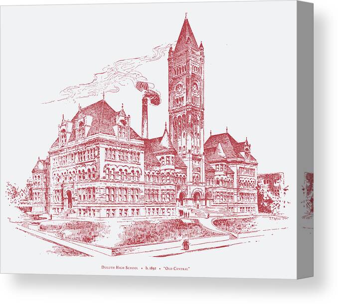 Duluth Canvas Print featuring the drawing Old Central High School by Zenith City Press