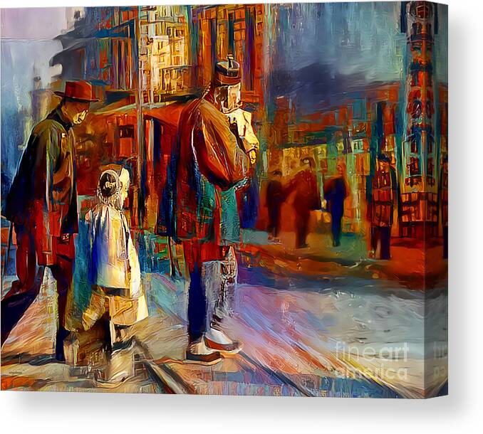 Wingsdomain Canvas Print featuring the photograph Old San Francisco Chinatown Painterly Art 20210722 v3 by Wingsdomain Art and Photography