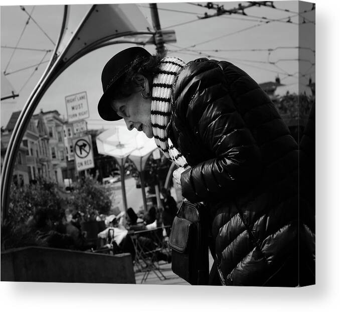 Street Photography Canvas Print featuring the photograph On her Back by J C