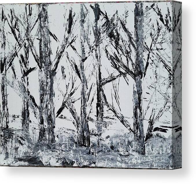  Canvas Print featuring the painting Oregon Birch Trees, View from Train, 2019 by Mark SanSouci