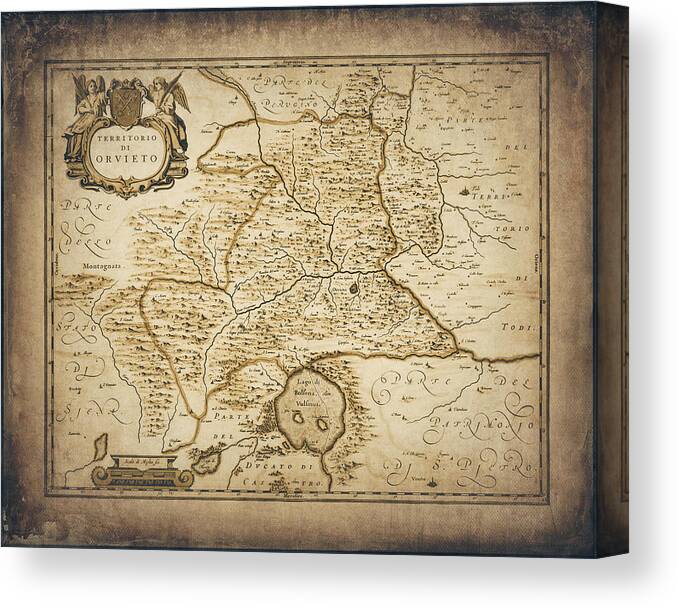 Orvieto Canvas Print featuring the photograph Orvieto Umbria Italy Vintage Map 1647 Sepia by Carol Japp