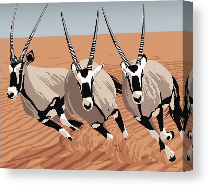 Nikita Coulombe Canvas Print featuring the painting Oryxes by Nikita Coulombe