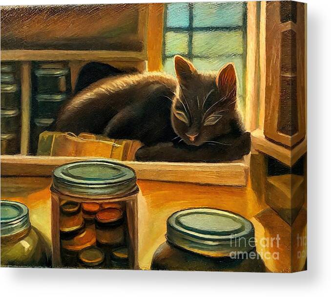 Pet Canvas Print featuring the painting Painting Sleeping Cat pet cute mammal cat animal by N Akkash