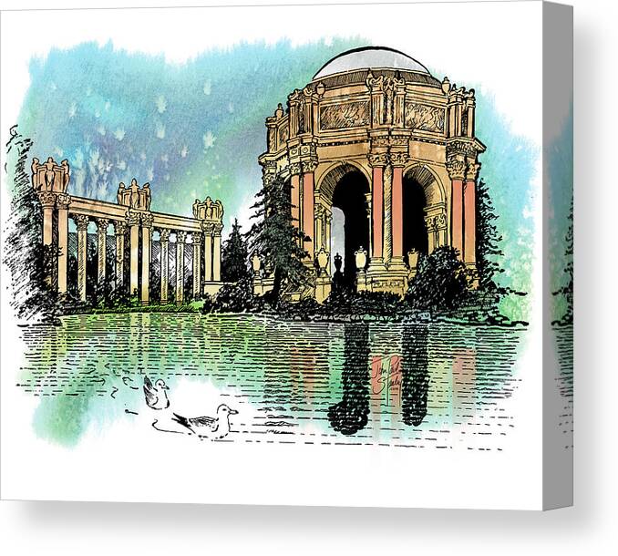 Palace Of Fine Art Canvas Print featuring the drawing Palace Of Fine Art by John Paul Stanley