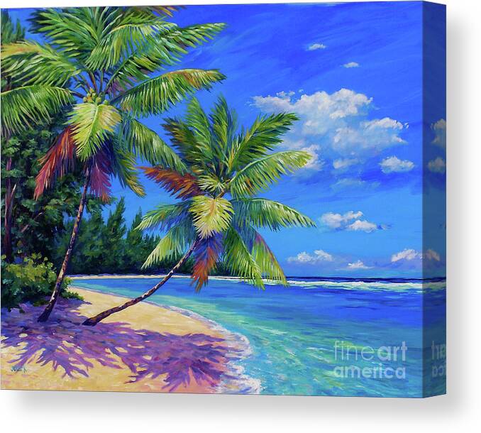 Tropical Beach Oasis Canvas Print featuring the painting Palms at Winter Haven by John Clark