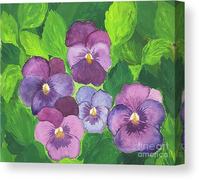 Pansies Canvas Print featuring the mixed media Pansies by Lisa Neuman