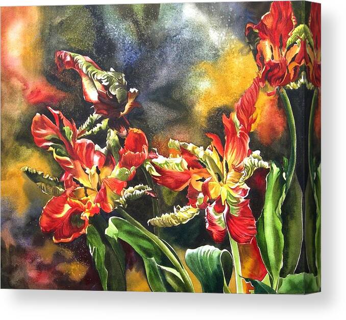 Flower Canvas Print featuring the painting Parrot Tulips by Alfred Ng