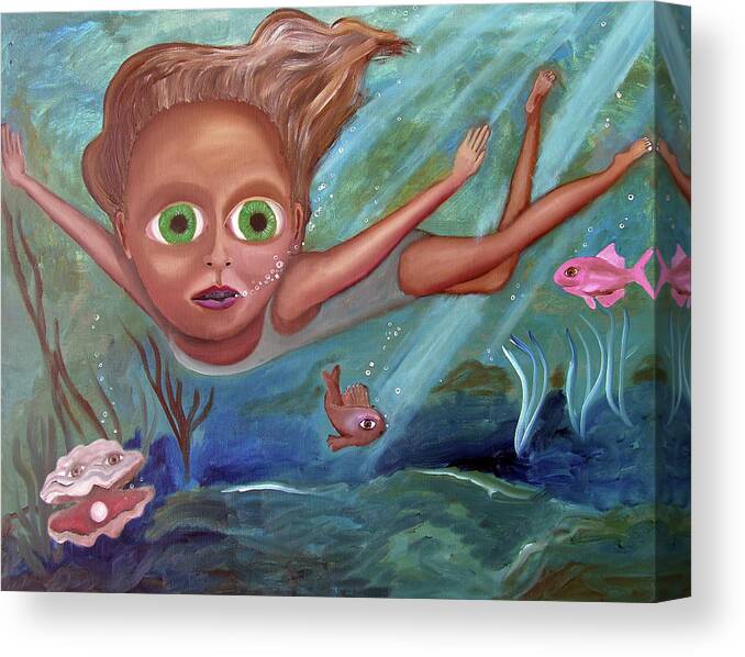 Water Canvas Print featuring the painting Pearl Diver by Steve Shanks