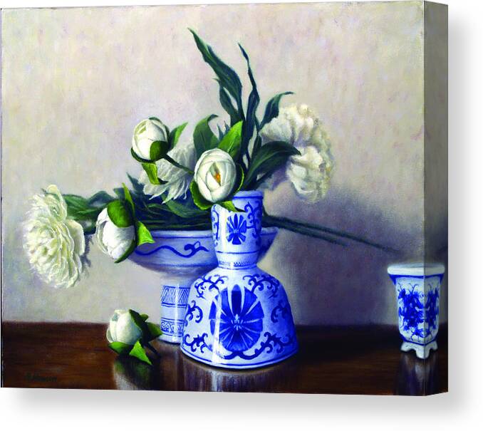 Still Life Canvas Print featuring the painting Peony Blossoms by Rick Hansen