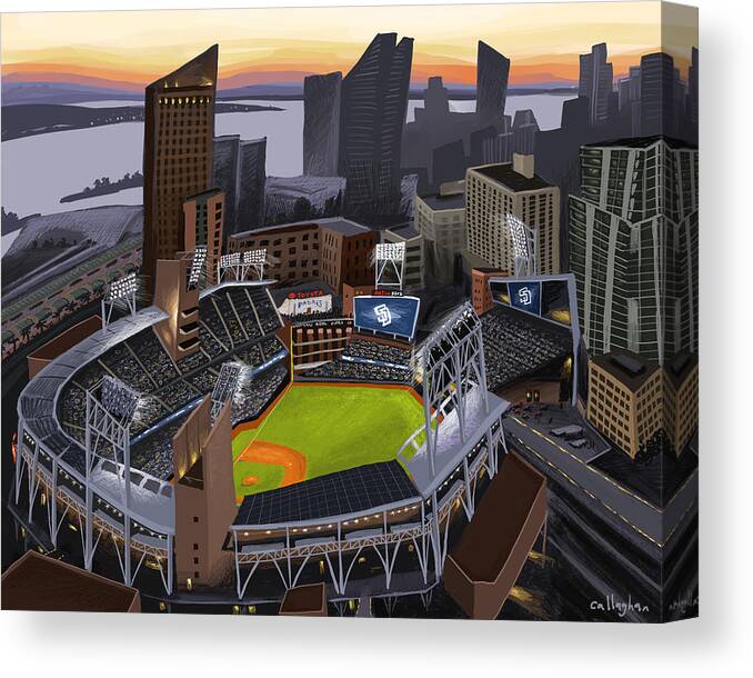 Petco Park San Diego Padres Gaslamp District Stadium Sd Ballpark Baseball Canvas Print featuring the digital art Petco by Brian Callaghan