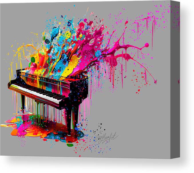 Piano Canvas Print featuring the digital art Piano, the Music Culmination in Color by Lena Owens - OLena Art Vibrant Palette Knife and Graphic Design