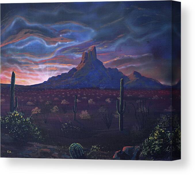Picacho Canvas Print featuring the painting Picacho Peak Sunset, Arizona by Chance Kafka