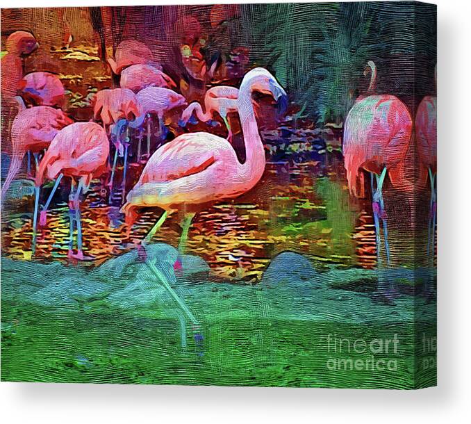 Flamingo Canvas Print featuring the digital art Pink Flamingos by Kirt Tisdale