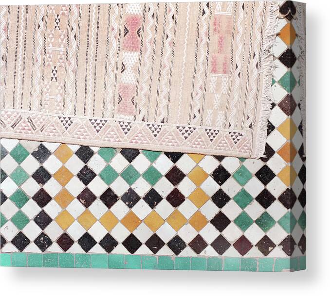 Tile Floor Canvas Print featuring the photograph Pink Rug and Tiles by Lupen Grainne
