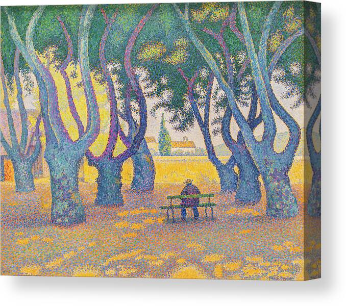 Painting Canvas Print featuring the painting Place des Lices in St. Tropez by Paul Signac by Mango Art