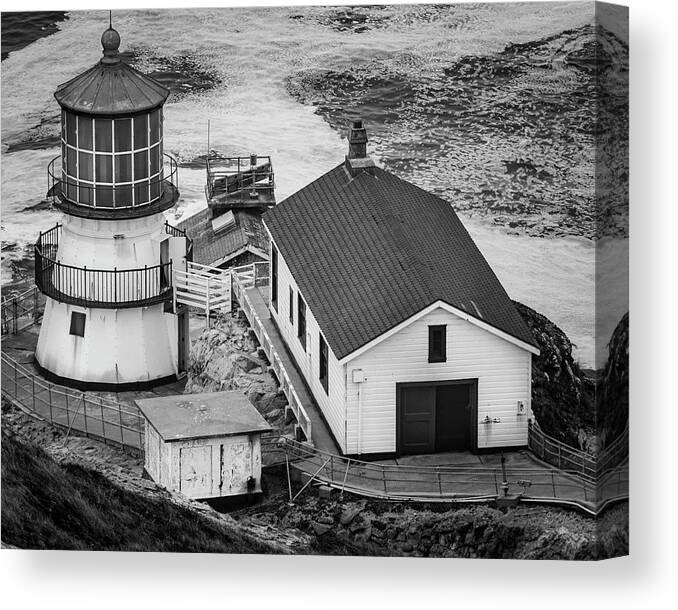 Lighthouse Canvas Print featuring the photograph Point Reyes Lighthouse II BW by David Gordon