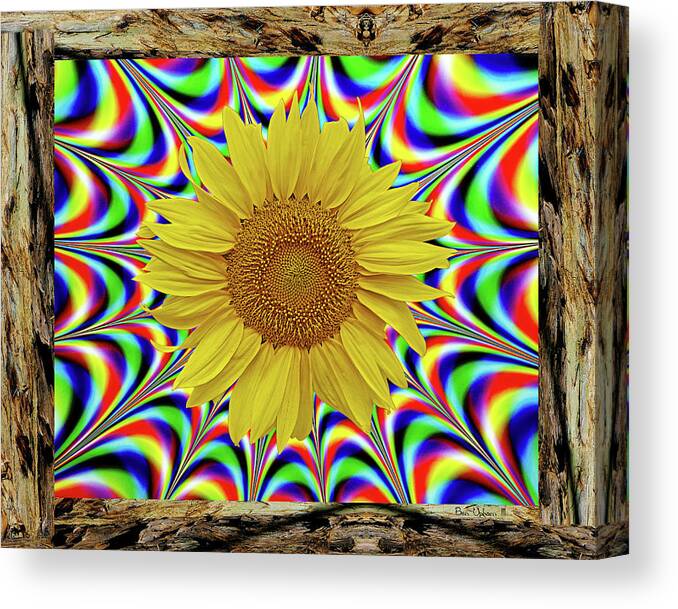 Sunflower Art Canvas Print featuring the photograph Power of the Flower in a Redwood Bark Frame by Ben Upham III